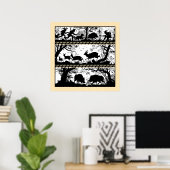 Elegant Hunting Scene Running Deer Wild Boar Poster (Thuiskantoor)
