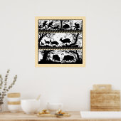 Elegant Hunting Scene Running Deer Wild Boar Poster (Keuken)