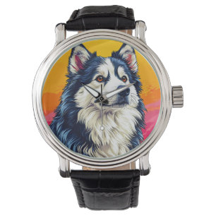 Elegant Husky-portret met levendige zonsondergang Horloge