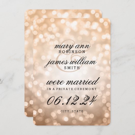 Elegant huwelijk / Elopement Copper Bokeh Lights Aankondiging (Voorkant / Achterkant)