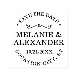 Elegant Huwelijk Koppel Rond Save the Date Zelfinktende Stempel