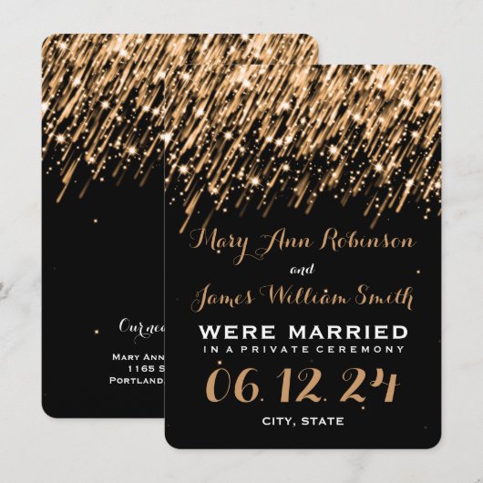 Elegant huwelijks Elopement Falling Stars Gold Aankondiging (Voorkant / Achterkant)
