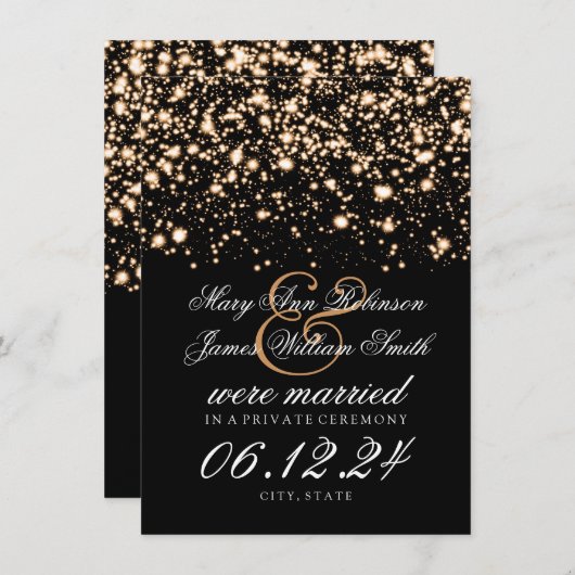 Elegant huwelijks/Elopement Gold Midnight Glam Aankondiging (Voorkant / Achterkant)