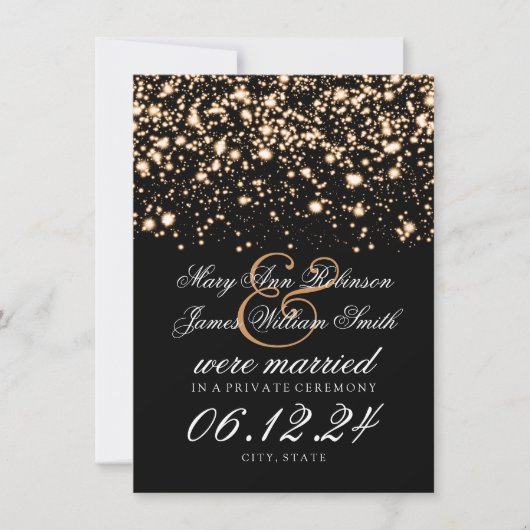 Elegant huwelijks/Elopement Gold Midnight Glam Aankondiging (Voorkant)