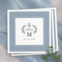 Elegant Huwelijks Monogram Wapen Wreath Stof Blauw