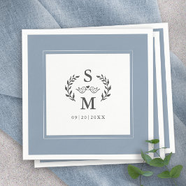 Elegant Huwelijks Monogram Wapen Wreath Stof Blauw Servet