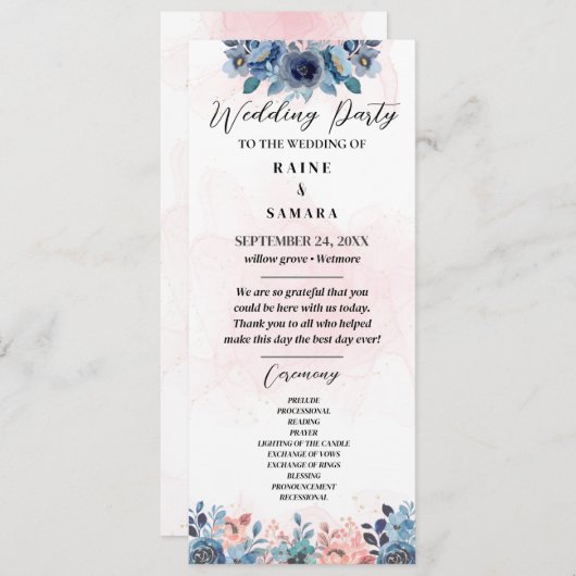 Elegant huwelijksfeest programma programmakaart (Voorkant / Achterkant)