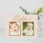 Elegant Huwelijksfoto Blush Gouden Lijstnummer Kaart (Staand voorkant)