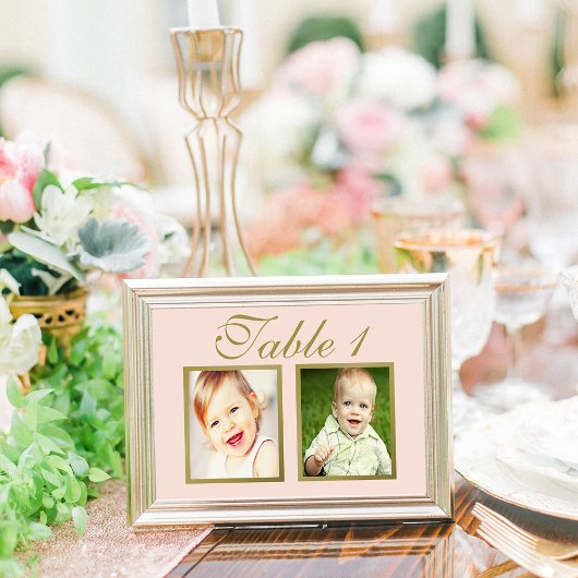 Elegant Huwelijksfoto Blush Gouden Lijstnummer Kaart