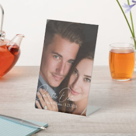 Elegant Huwelijksfoto Save The Date Pilaar Bord Reclamebord Met Voetstuk