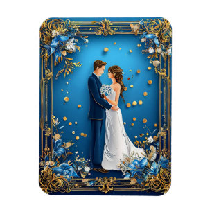 Elegant Huwelijkskoppel met Bloemenkader Magneet