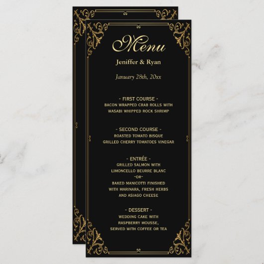 Elegant huwelijksmenu menu (Voorkant / Achterkant)