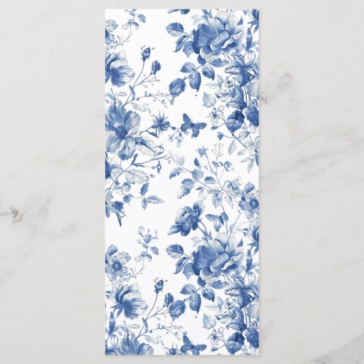 Elegant huwelijksmenu met delicate blauwe bloemen menu (Achterkant)