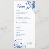 Elegant huwelijksmenu met delicate blauwe bloemen menu (Voorkant)
