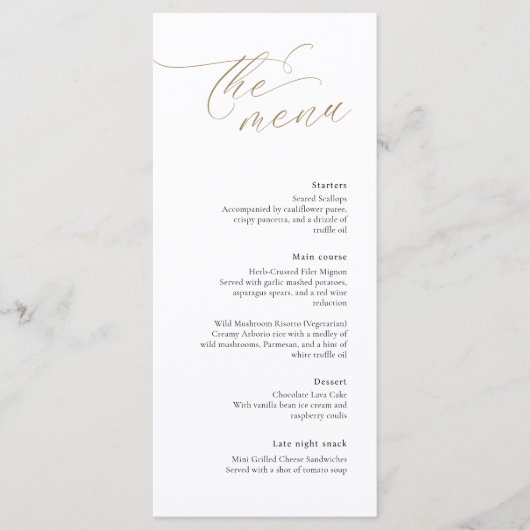 Elegant huwelijksmenu met gouden kalligrafie lette menu (Voorkant)