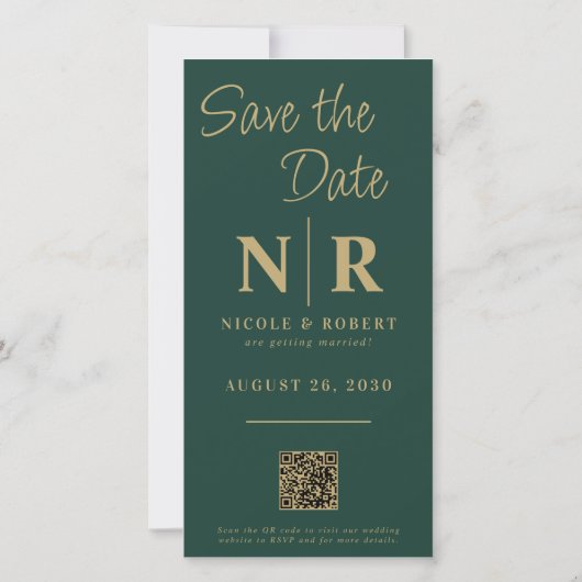 Elegant Huwelijksmonogram Fotostrip QR-code Save The Date (Achterkant)