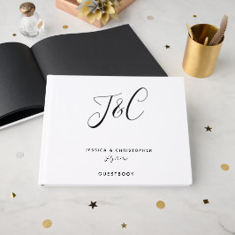 Elegant Huwelijksmonogram Moderne Schrift Zwart Wi Gastenboek