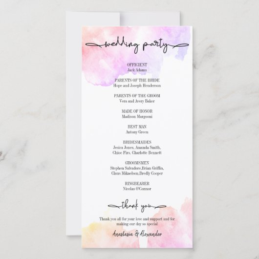 Elegant huwelijksprogramma. (Achterkant)