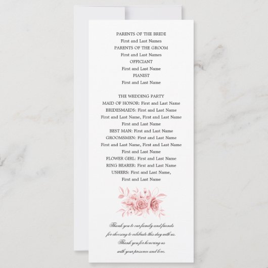 Elegant huwelijksprogramma Blush Pink Floral Scrip Kaart (Achterkant)