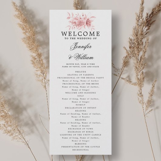Elegant huwelijksprogramma Blush Pink Floral Scrip Kaart