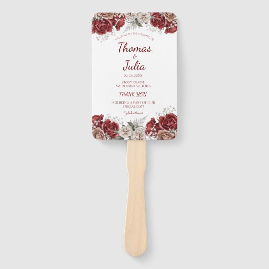 Elegant huwelijksprogramma Bourgondië & Zilveren B Handwaaier (Voorkant)