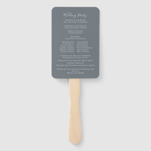 Elegant huwelijksprogramma Dusty Blue Floral Handwaaier (Achterkant)