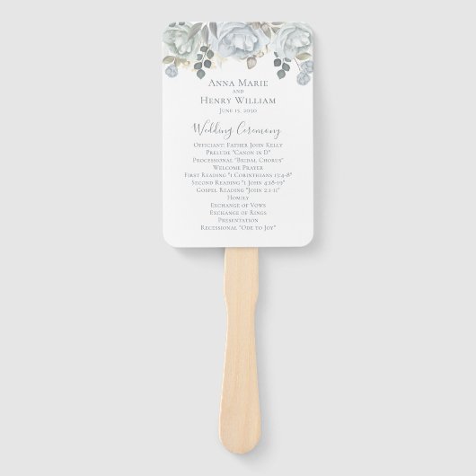 Elegant huwelijksprogramma Dusty Blue Floral Handwaaier (Voorkant)