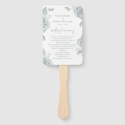 Elegant huwelijksprogramma Dusty Blue Floral Handwaaier (Voorkant)