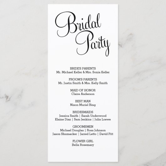 Elegant huwelijksprogramma / Eenvoudig huwelijkspr Programmakaart (Achterkant)