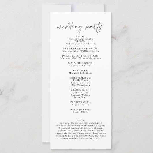 Elegant huwelijksprogramma, eenvoudige volgorde va (Achterkant)