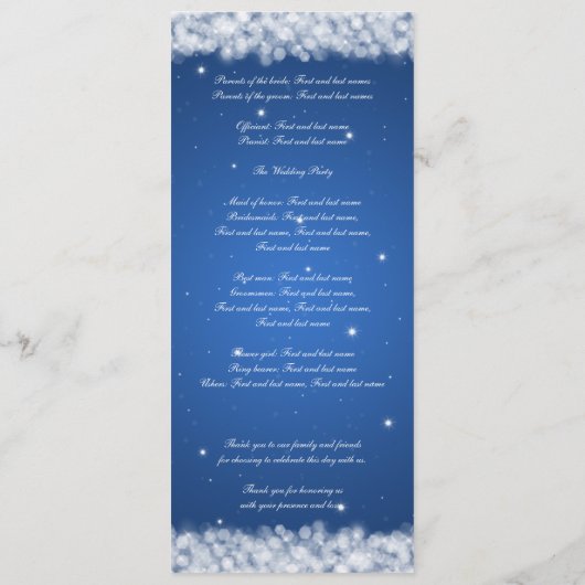 Elegant Huwelijksprogramma Feest Glans Blauw Programmakaart (Achterkant)