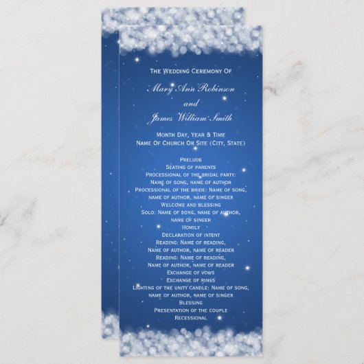 Elegant Huwelijksprogramma Feest Glans Blauw Programmakaart (Voorkant / Achterkant)