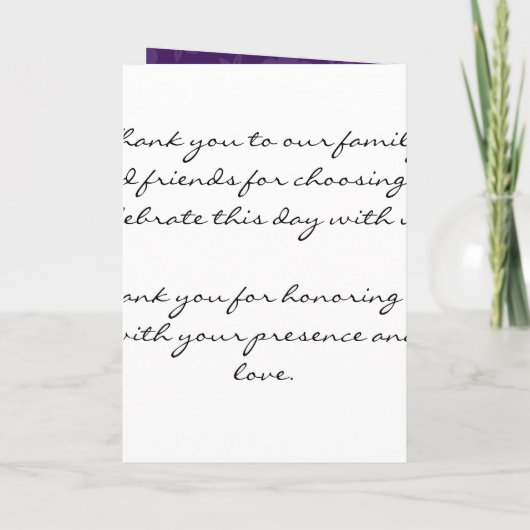 Elegant huwelijksprogramma Flowery Heart Paarse Programma (Achterkant)