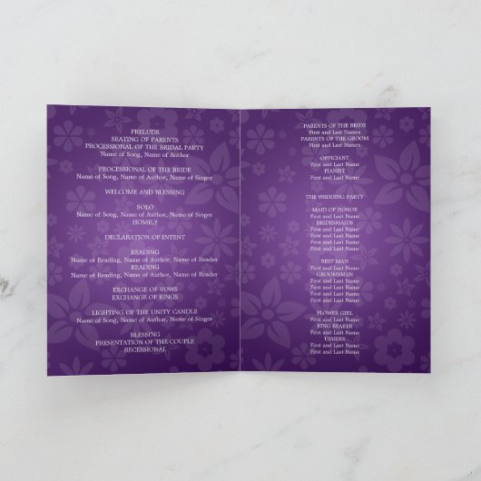 Elegant huwelijksprogramma Flowery Heart Paarse Programma (Binnen)