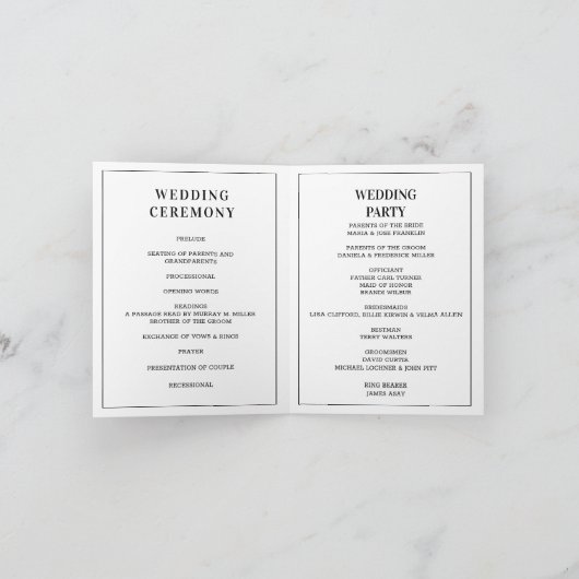 Elegant huwelijksprogramma gevouwen minimalistisch kaart (Binnen)