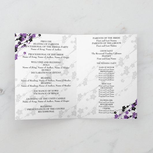 Elegant huwelijksprogramma Japanese Flowers Paarse Programma (Binnen)