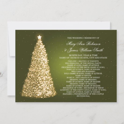 Elegant Huwelijksprogramma Kerst Gold Groen Kaart (Voorkant)