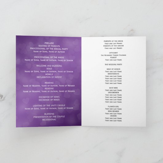 Elegant huwelijksprogramma Modern Hearts Paarse Programma (Binnen)