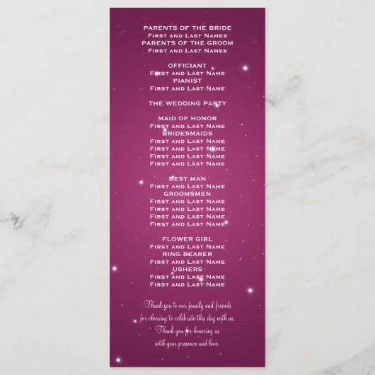 Elegant huwelijksprogramma Night Dazzle Berry Pink Programmakaart (Achterkant)