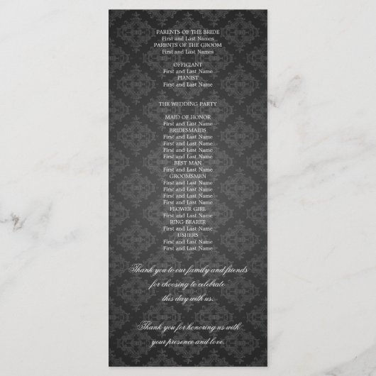 Elegant huwelijksprogramma Royal Crown Black Programmakaart (Achterkant)