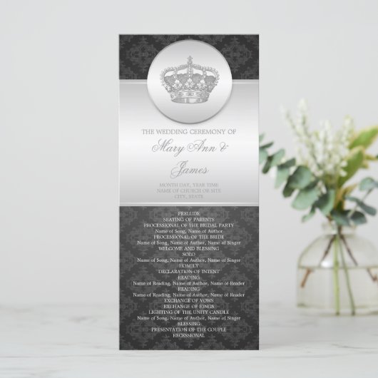 Elegant huwelijksprogramma Royal Crown Black Programmakaart (Staand voorkant)