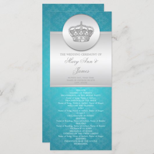 Elegant huwelijksprogramma Royal Crown Blue Programmakaart (Voorkant / Achterkant)