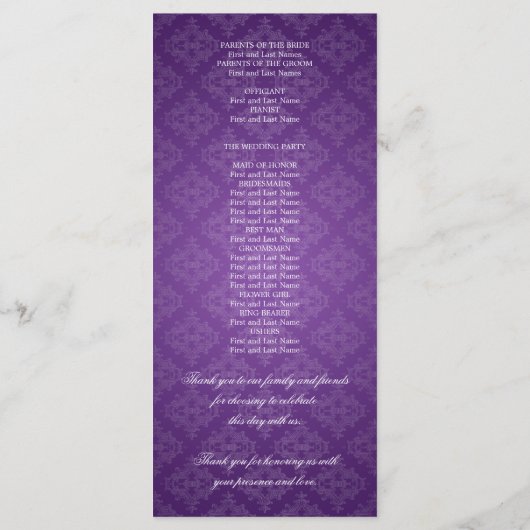 Elegant huwelijksprogramma Royal Crown Paarse Programmakaart (Achterkant)