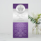 Elegant huwelijksprogramma Royal Crown Paarse Programmakaart (Staand voorkant)