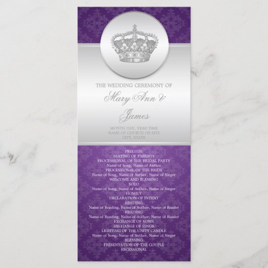 Elegant huwelijksprogramma Royal Crown Paarse Programmakaart (Voorkant)
