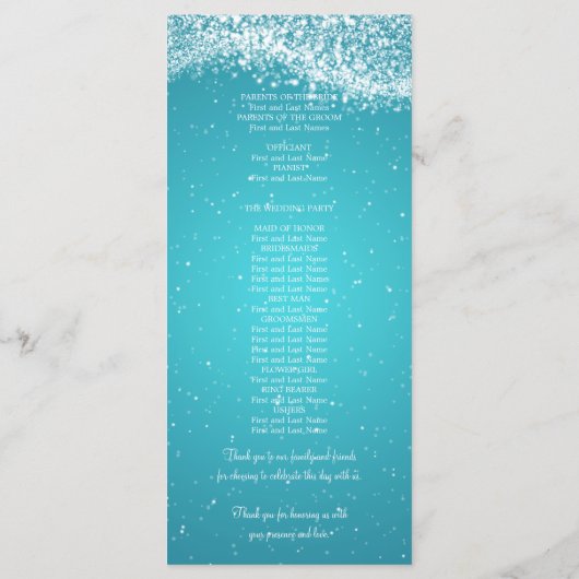 Elegant huwelijksprogramma Sparkling Wave Blue Programmakaart (Achterkant)