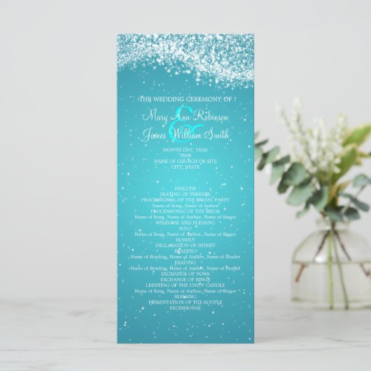 Elegant huwelijksprogramma Sparkling Wave Blue Programmakaart (Staand voorkant)