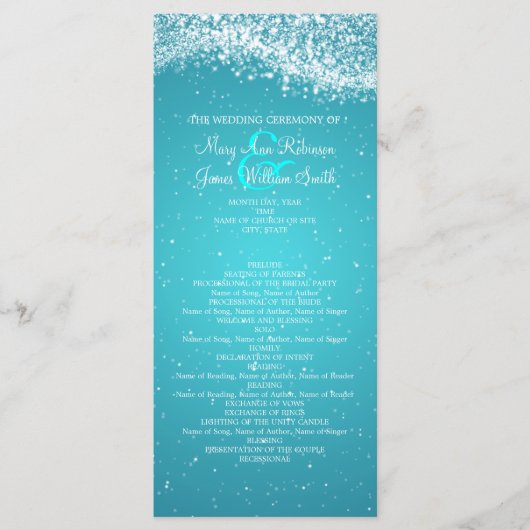 Elegant huwelijksprogramma Sparkling Wave Blue Programmakaart (Voorkant)
