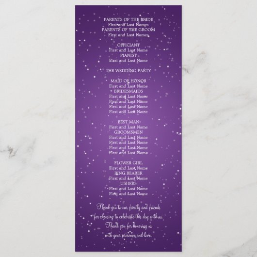 Elegant huwelijksprogramma sprankelende golf Paars Programmakaart (Achterkant)