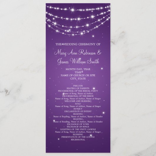 Elegant huwelijksprogramma sprankelende ketting Pa Programmakaart (Voorkant)